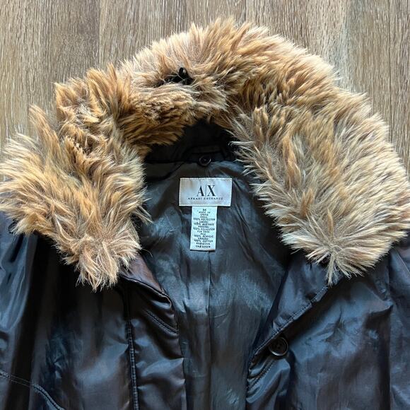 Armani Exchange Detachable Faux Fur Trim Black Coat - Picture 4 of 8